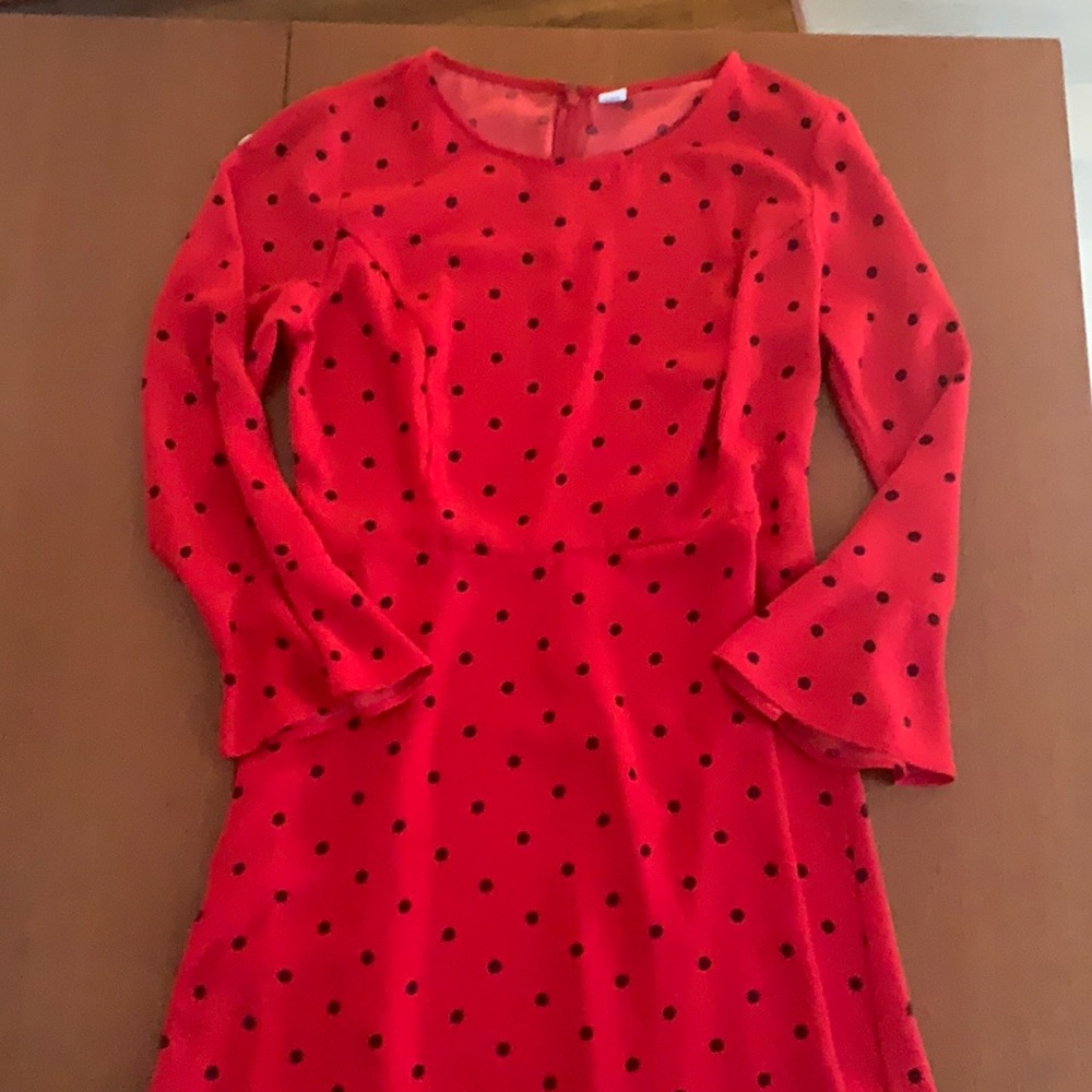 Red Long Sleeve Dress with Polka Dots